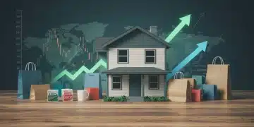 Financial charts over a U.S. house, illustrating the housing market's impact on B2C sales in 2025.