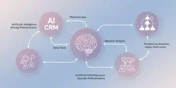 Infographic showing AI, CRM, and predictive analytics integration for sales efficiency.