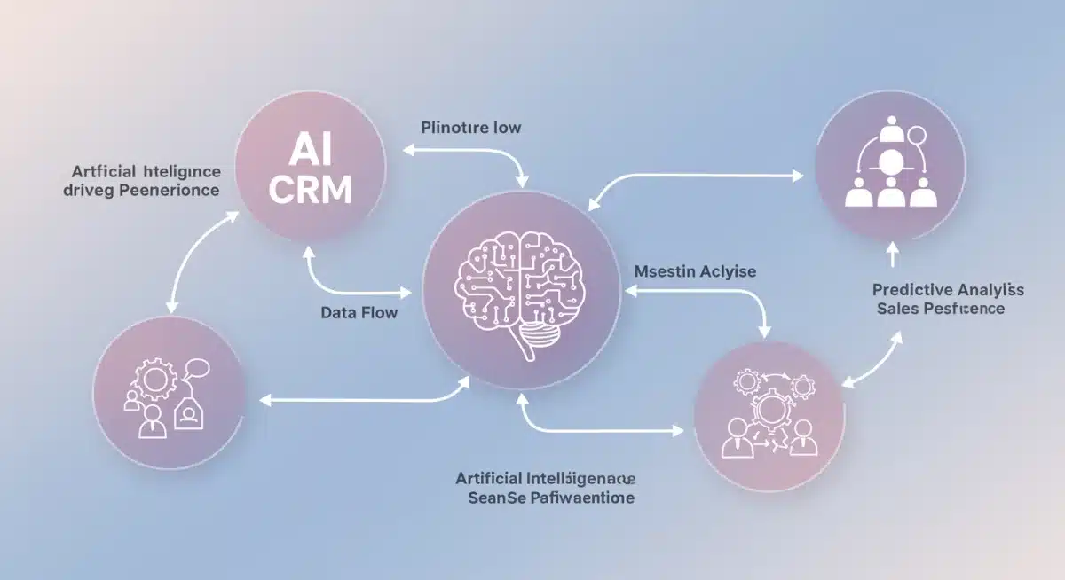 Infographic showing AI, CRM, and predictive analytics integration for sales efficiency.