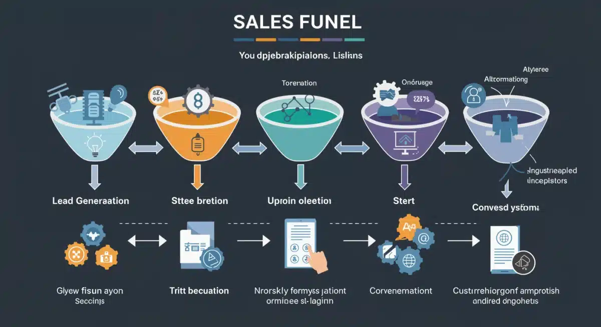 Infographic detailing automated sales funnel stages and CRM integration