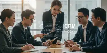 Business team analyzing CRM data for customer lifetime value growth in the US