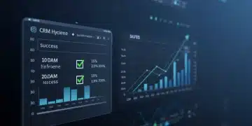 Clean CRM dashboard showing sales growth and data quality metrics