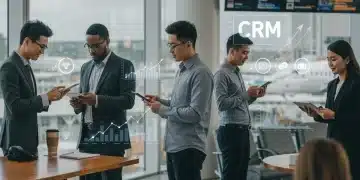 Sales professionals using CRM mobile access on various devices to boost productivity.