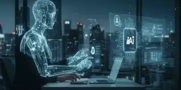 Ethical AI in sales professionals collaborating with transparent AI interfaces in a modern office setting, showcasing compliance and data privacy.