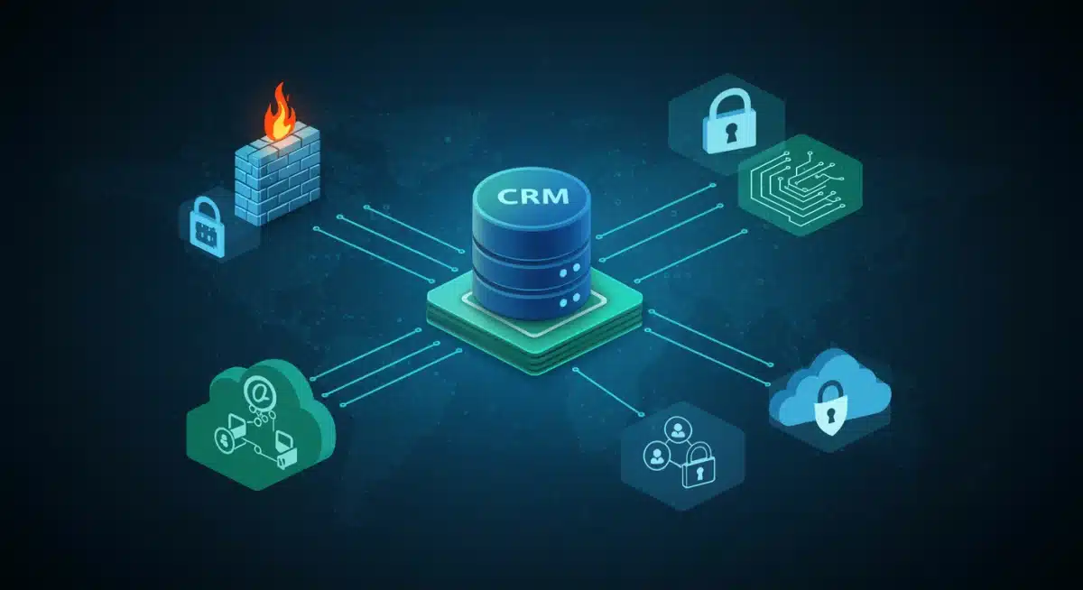 Multi-layered cybersecurity protecting a CRM database.