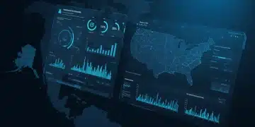 Futuristic interface with personalized customer data and sales growth charts