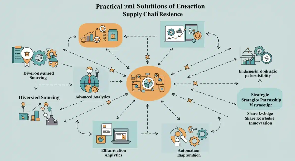 Infographic detailing practical solutions for supply chain resilience, including diversification and automation