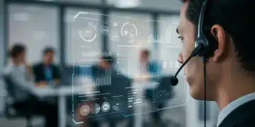 Sales professional analyzing call data with Voice AI interface