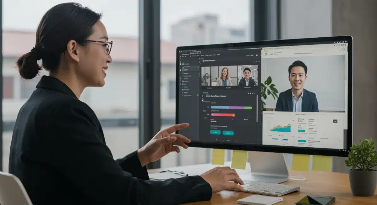 Sales rep using sales enablement platform during client video call