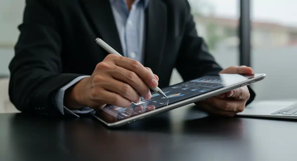 Salesperson meticulously updating CRM records for data accuracy