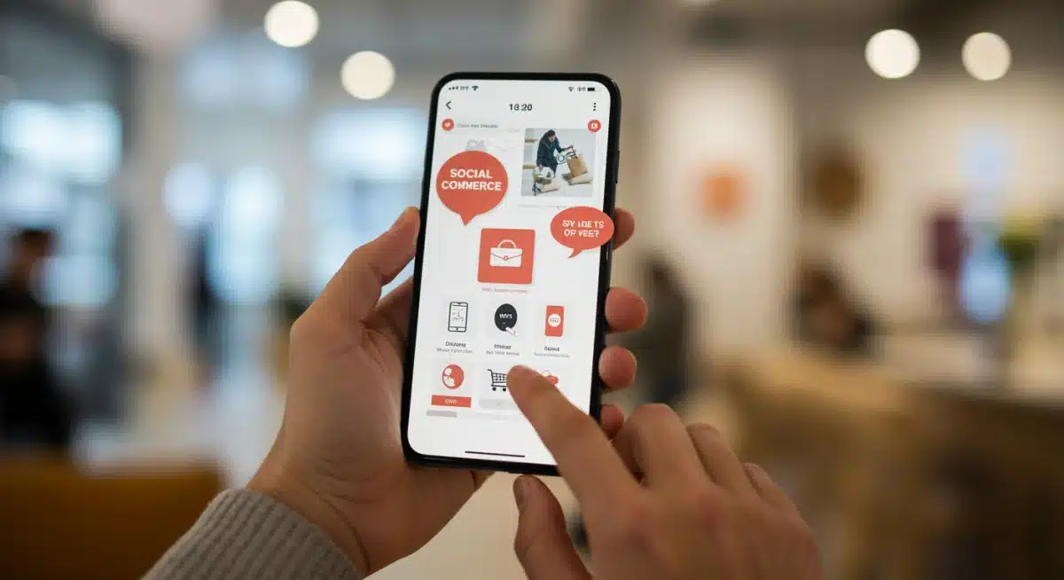 Social commerce platform on a smartphone, showing integrated shopping experience for Gen Z