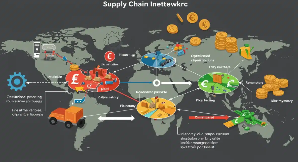 Complex supply chain network illustrating cost optimization and resilience strategies amidst inflation.