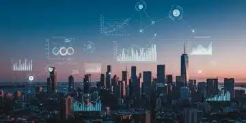 Futuristic skyline representing U.S. emerging market niches and data analysis for 2025.